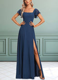 Desirae A-line Square Floor-Length Chiffon Bridesmaid Dress With Ruffle UKP0017451