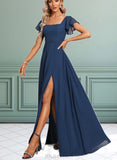 Desirae A-line Square Floor-Length Chiffon Bridesmaid Dress With Ruffle UKP0017451