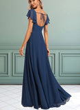 Desirae A-line Square Floor-Length Chiffon Bridesmaid Dress With Ruffle UKP0017451