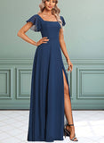 Desirae A-line Square Floor-Length Chiffon Bridesmaid Dress With Ruffle UKP0017451