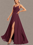 Justine A-line V-Neck Floor-Length Chiffon Bridesmaid Dress UKP0017452