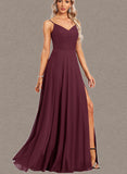 Justine A-line V-Neck Floor-Length Chiffon Bridesmaid Dress UKP0017452