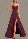 Justine A-line V-Neck Floor-Length Chiffon Bridesmaid Dress UKP0017452