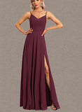 Justine A-line V-Neck Floor-Length Chiffon Bridesmaid Dress UKP0017452