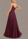 Justine A-line V-Neck Floor-Length Chiffon Bridesmaid Dress UKP0017452