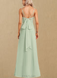 Kyra A-line V-Neck Floor-Length Chiffon Bridesmaid Dress With Ruffle UKP0017455