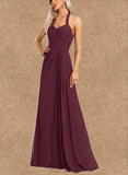 Lily A-line Halter Floor-Length Chiffon Bridesmaid Dress UKP0017457