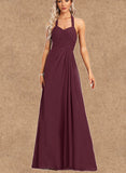 Lily A-line Halter Floor-Length Chiffon Bridesmaid Dress UKP0017457