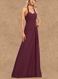 Lily A-line Halter Floor-Length Chiffon Bridesmaid Dress UKP0017457