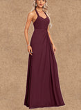 Lily A-line Halter Floor-Length Chiffon Bridesmaid Dress UKP0017457