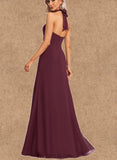 Lily A-line Halter Floor-Length Chiffon Bridesmaid Dress UKP0017457