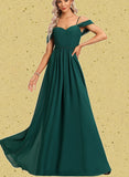 Laila A-line Cold Shoulder Floor-Length Chiffon Bridesmaid Dress With Beading Sequins UKP0017458