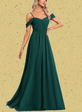 Laila A-line Cold Shoulder Floor-Length Chiffon Bridesmaid Dress With Beading Sequins UKP0017458