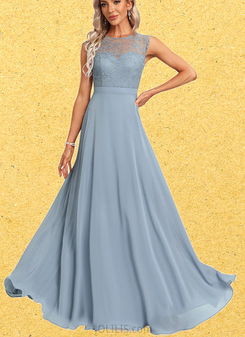 Madelynn A-line Scoop Floor-Length Chiffon Bridesmaid Dress UKP0017459