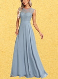 Madelynn A-line Scoop Floor-Length Chiffon Bridesmaid Dress UKP0017459