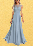 Madelynn A-line Scoop Floor-Length Chiffon Bridesmaid Dress UKP0017459