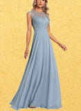 Madelynn A-line Scoop Floor-Length Chiffon Bridesmaid Dress UKP0017459