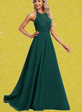 Rebekah A-line Halter Floor-Length Chiffon Lace Bridesmaid Dress With Sequins UKP0017461