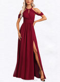 Lynn A-line Halter Floor-Length Chiffon Bridesmaid Dress UKP0017462