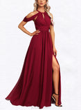 Lynn A-line Halter Floor-Length Chiffon Bridesmaid Dress UKP0017462