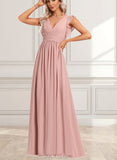 Aspen A-line V-Neck Floor-Length Chiffon Bridesmaid Dress With Ruffle UKP0017465