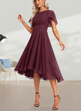 Adyson A-line Scoop Asymmetrical Chiffon Bridesmaid Dress With Ruffle UKP0017466