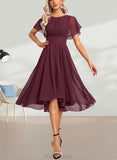 Adyson A-line Scoop Asymmetrical Chiffon Bridesmaid Dress With Ruffle UKP0017466