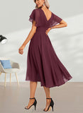 Adyson A-line Scoop Asymmetrical Chiffon Bridesmaid Dress With Ruffle UKP0017466