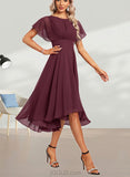 Adyson A-line Scoop Asymmetrical Chiffon Bridesmaid Dress With Ruffle UKP0017466