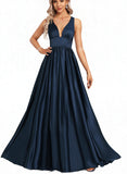 Alexa A-line V-Neck Floor-Length Satin Bridesmaid Dress UKP0017467