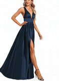 Alexa A-line V-Neck Floor-Length Satin Bridesmaid Dress UKP0017467