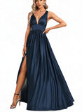 Alexa A-line V-Neck Floor-Length Satin Bridesmaid Dress UKP0017467