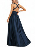 Alexa A-line V-Neck Floor-Length Satin Bridesmaid Dress UKP0017467