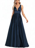 Alexa A-line V-Neck Floor-Length Satin Bridesmaid Dress UKP0017467