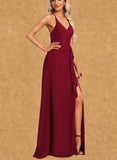 Nathalie A-line V-Neck Floor-Length Chiffon Bridesmaid Dress UKP0017469