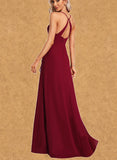 Nathalie A-line V-Neck Floor-Length Chiffon Bridesmaid Dress UKP0017469