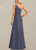 Millie A-line One Shoulder Floor-Length Chiffon Bridesmaid Dress With Ruffle UKP0017470