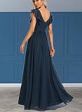 Karly A-line V-Neck Asymmetrical Chiffon Bridesmaid Dress With Ruffle UKP0017471