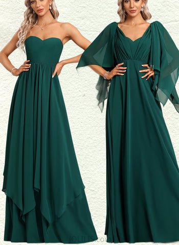 Paulina A-line Sweetheart V-Neck Floor-Length Chiffon Bridesmaid Dress With Ruffle UKP0017472