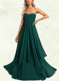 Paulina A-line Sweetheart V-Neck Floor-Length Chiffon Bridesmaid Dress With Ruffle UKP0017472