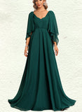 Paulina A-line Sweetheart V-Neck Floor-Length Chiffon Bridesmaid Dress With Ruffle UKP0017472