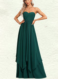 Paulina A-line Sweetheart V-Neck Floor-Length Chiffon Bridesmaid Dress With Ruffle UKP0017472