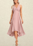 Hadley A-line V-Neck Asymmetrical Chiffon Bridesmaid Dress UKP0017473