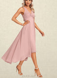 Hadley A-line V-Neck Asymmetrical Chiffon Bridesmaid Dress UKP0017473