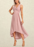 Hadley A-line V-Neck Asymmetrical Chiffon Bridesmaid Dress UKP0017473