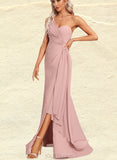 Mignon A-line One Shoulder Floor-Length Chiffon Bridesmaid Dress With Ruffle UKP0017474