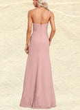 Mignon A-line One Shoulder Floor-Length Chiffon Bridesmaid Dress With Ruffle UKP0017474