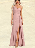 Mignon A-line One Shoulder Floor-Length Chiffon Bridesmaid Dress With Ruffle UKP0017474