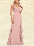 Mignon A-line One Shoulder Floor-Length Chiffon Bridesmaid Dress With Ruffle UKP0017474