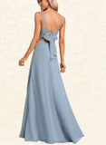 Jordin A-line V-Neck Floor-Length Chiffon Bridesmaid Dress With Ruffle UKP0017475